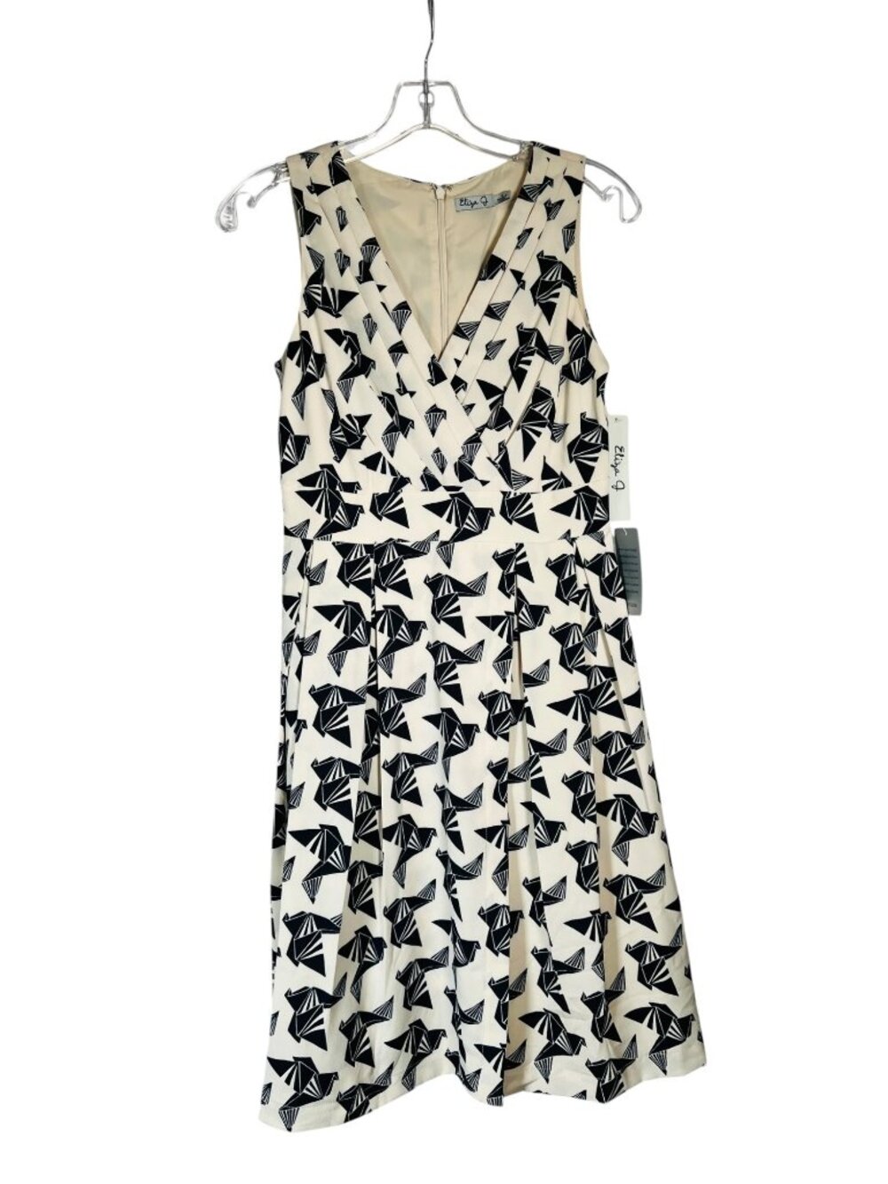 Eliza J Origami Bird Print Fit Flare Dress Size 4 NWT Studio Wardrobe
